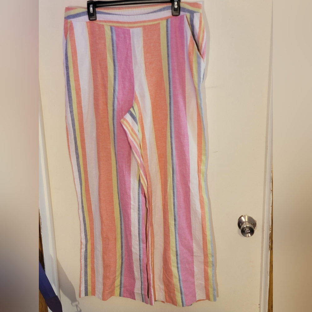 Ashley Stewart Multicolored Linen/Cotton Blend Wide Leg Pants Size 14